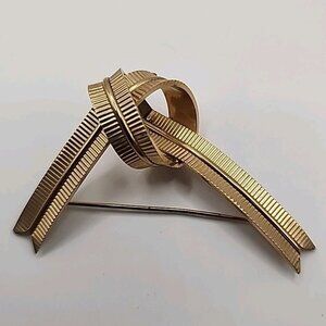 Vintage Signed Winard Ribbon Brooch Pin 12k GF Gold Filled 1/20 Textured Knot